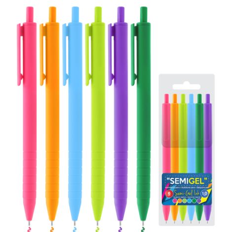 Pero kuličkové Semi-Gel 1,0 mm / barevná sada 6 ks
