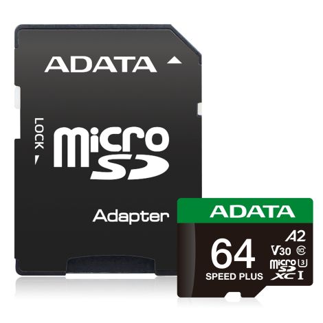 Adata Speed Plus/Micro SD/64GB/UHS-I U3/Class 10/+ Adaptér UD64GUI3V30A2SP-RA1