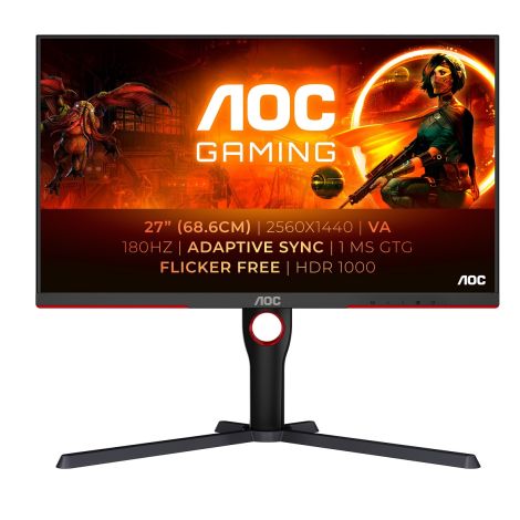 AOC/Q27G3XMN-BK/27"/VA/QHD/180Hz/1ms/Blck-Red/3R Q27G3XMN/BK