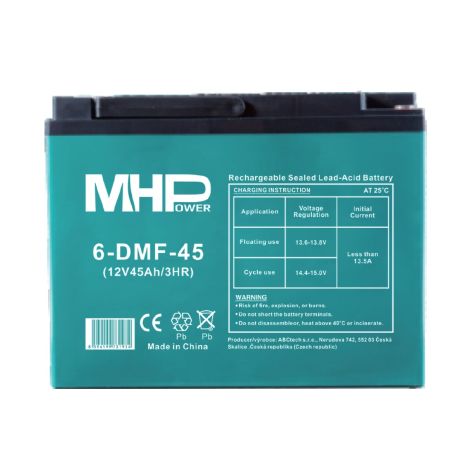 MHPower 6-DMF-45 Trakčná gélová batéria 12V/45Ah, Terminál D3 - M6, Deep Cycle 6-DMF-45