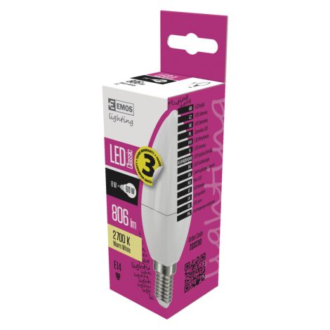 EMOS LED ŽIAROVKA CLASSIC CANDLE 8W(60W) 806lm E14 WW 1525731212