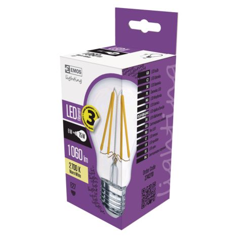 EMOS LED ŽIAROVKA FIALEMENT A60 8W(75W) 1060lm E27 WW A++ 1525283240