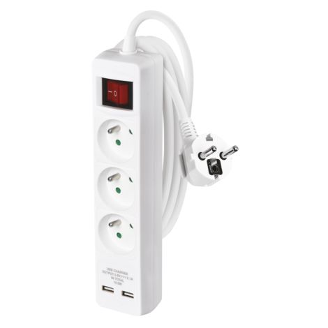 EMOS Predlž. kábel 3z2m, vyp, 1,5mm, 2xUSB (2,1A) 1902130202
