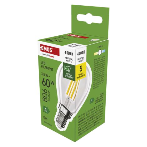 EMOS LED FLM MINI GL 3,8 W (60 W) 806lm E14 NW A CLAS 1525731454
