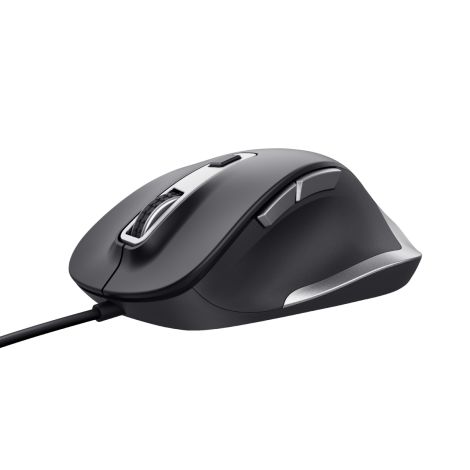 TRUST Fyda/Ergonomická/Optická/Pre pravákov/5 000 DPI/Drôtová USB/Čierna-strieborná 24728