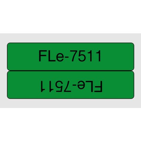 FLe-7511, predrezané štítky - čierna na zelenej, šírka 21 mm FLE7511