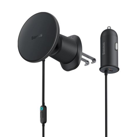 Baseus Magnetický držiak do ventilačnej mriežky s nabíjačkou USB-C 15W+25W čierny 6932172629441