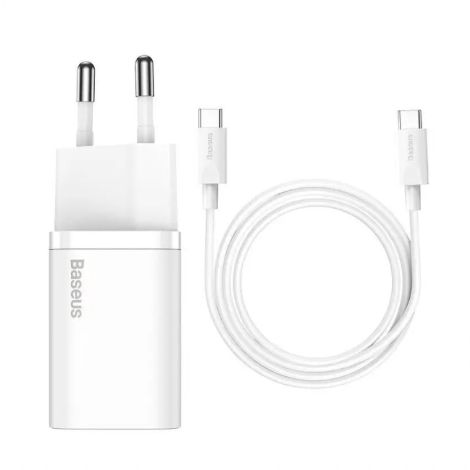 Baseus rýchlonabíjačka do siete Super Si USB-C PD QC 25W (s káblom USB-C na USB-C) biela 6953156206038