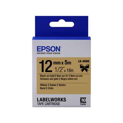 Epson zásobník so štítkami – saténový pásik, LK-4KBK čierna / zlatá, 12 mm (5 m) C53S654001