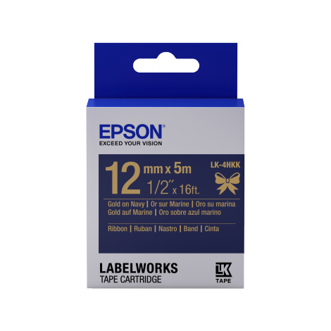Epson zásobník so štítkami – saténový pásik, LK-4HKK, zlatá / námornícka modrá, 12 mm (5 m) C53S654002