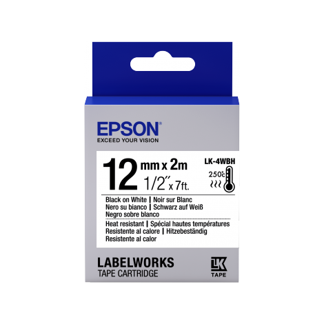 Epson Label Cartridge Heat Resistant LK-4WBH Black/White 12mm (2m) C53S654025