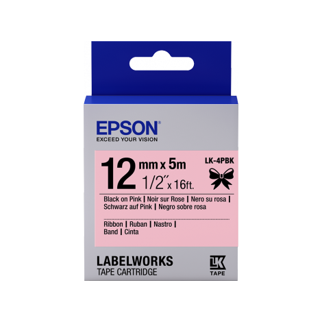 Epson zásobník so štítkami – saténový pásik, LK-4HKK, čierna/ružová, 12 mm (5 m) C53S654031