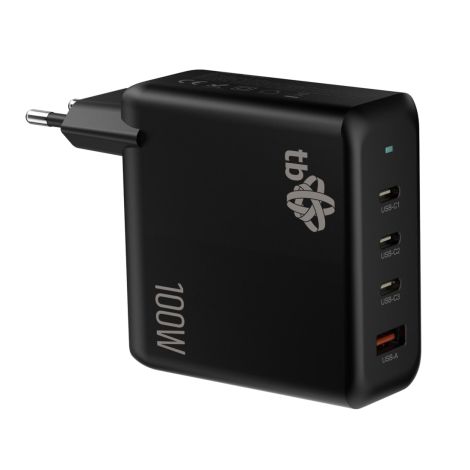 TB 3x USB-C + 1x USB-A nabíjačka, GaN, 100W, čierna AZTBXULUSB100WB