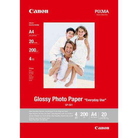 Canon Glossy Photo Paper, GP-501, fotopapír, lesklý, GP-501 typ 0775B082, bílý, A4, 210 g/m2, 20 ks, inkoustový