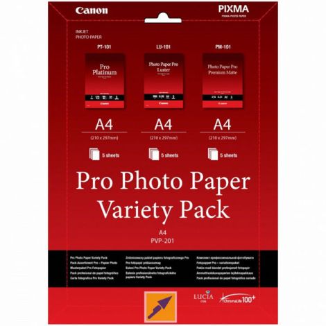 Canon Photo Paper Pro Variety Pack PVP-201, PVP-201, fotopapír, 5x matný PM-101, 5x lesklý PT-101, 5x LU-101 typ lesklý, 6211B02