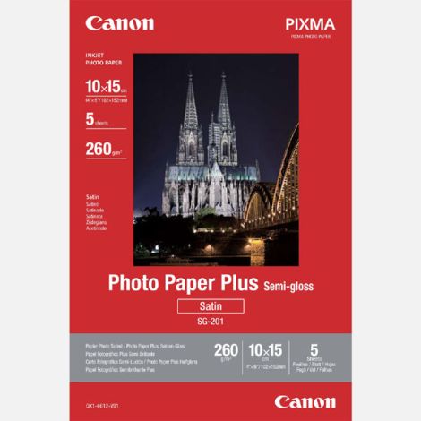 Canon Photo Paper Plus Semi-Glossy, SG-201, fotopapír, pololesklý, saténový typ 1686B072, bílý, 10x15cm, 4x6", 260 g/m2, 5 ks, 