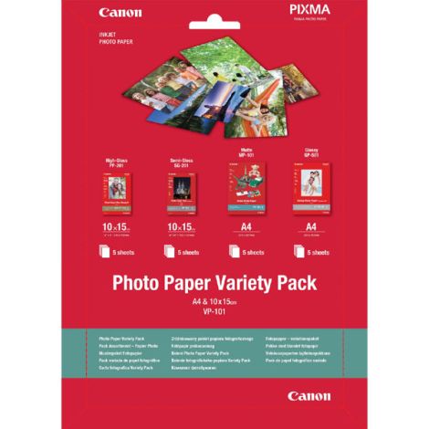 Canon Photo Paper Variety Pack VP-101, VP-101, fotopapír, 5x PP201, 5x SG201 (10x15cm), 5x MP101, 5x GP501 (typ lesklý, 0775B07