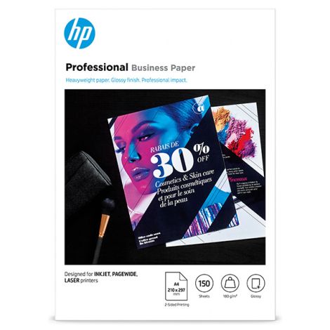 HP Professional Business paper, 3VK91A, oboustranný papír, lesklý, bílý, A4, 180 g/m2, 150 ks, ink, laser, pagewide