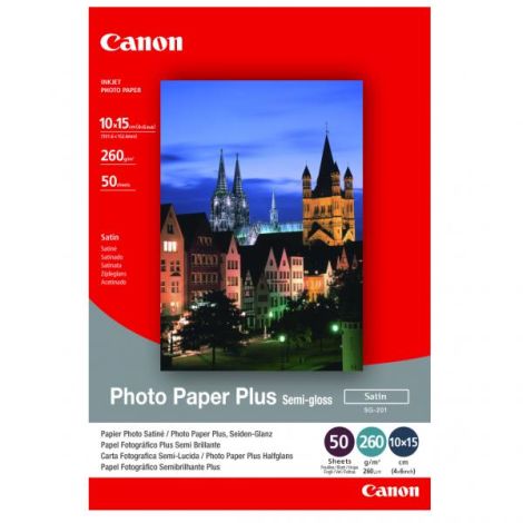 Canon Photo Paper Plus Semi-Glossy, SG-201 S, fotopapír, pololesklý, saténový typ 1686B015, bílý, 10x15cm, 4x6", 270 g/m2, 50 k