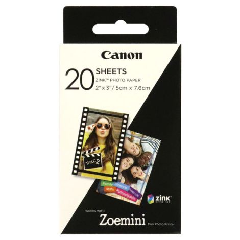 Canon ZINK Photo Paper, ZINK, foto papír, bez okrajů typ lesklý, Zero Ink typ 3214C002, bílý, 5x7, 6cm, 2x3", 20 ks, termál., Ca