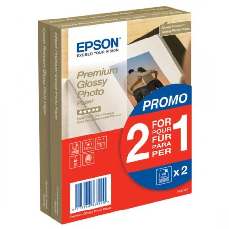 Epson Premium Glossy Photo Paper, C13S042167, fotopapír, promo 1+1 zdarma typ lesklý, bílý, 10x15cm, 4x6", 255 g/m2, 2x40 ks, a