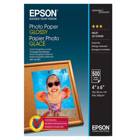 Epson Photo Paper, C13S042549, fotopapír, lesklý, bílý, 10x15cm, 4x6", 200 g/m2, 500 ks, inkoustový