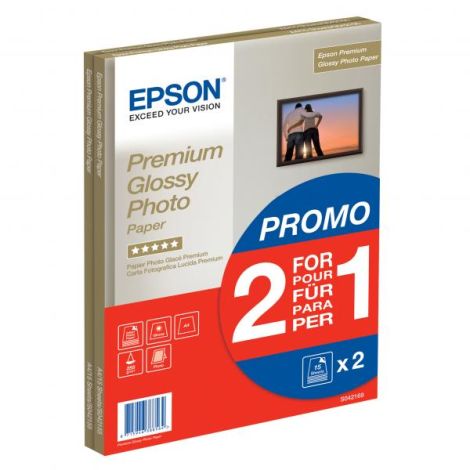 Epson Premium Glossy Photo Paper, C13S042169, fotopapír, promo 1+1 typ lesklý, bílý, A4, 255 g/m2, 30 ks, inkoustový