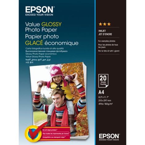 Epson Value Glossy Photo Paper, C13S400035, fotopapír, lesklý, bílý, A4, 183 g/m2, 20 ks, inkoustový