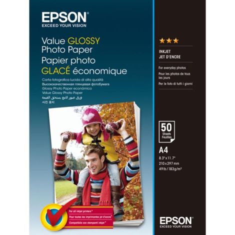 Epson Value Glossy Photo Paper, C13S400036, fotopapír, lesklý, bílý, A4, 183 g/m2, 50 ks, inkoustový