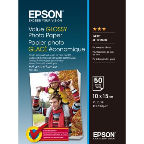 Epson Value Glossy Photo Paper, C13S400038, fotopapír, lesklý, bílý, 10x15cm, 183 g/m2, 50 ks, inkoustový