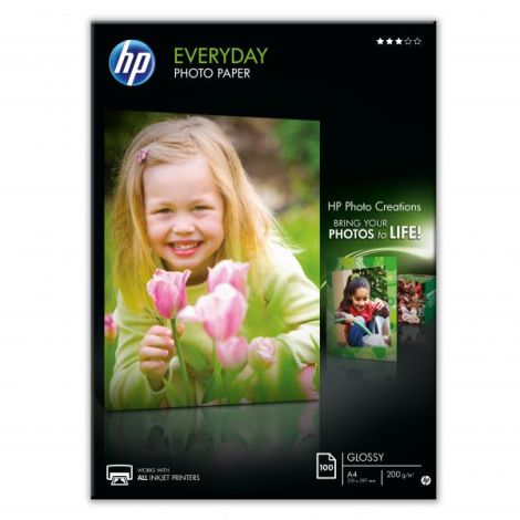 HP Everyday Glossy Photo Paper, Q2510A, fotopapír, pro každodenní použití typ lesklý, bílý, A4, 200 g/m2, 100 ks, inkoustový