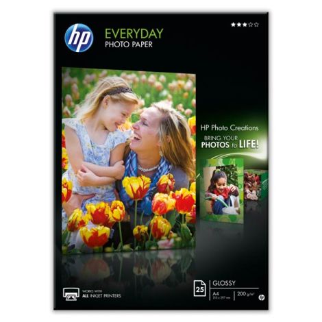 HP Everyday Glossy Photo Paper, Q5451A, fotopapír, lesklý, bílý, A4, 200 g/m2, 25 ks, inkoustový