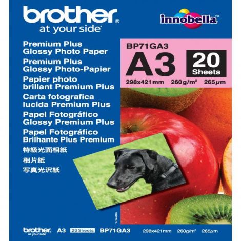 Brother Glossy Photo Paper, BP71GA3, fotopapír, lesklý, bílý, A3, 260 g/m2, 20 ks, inkoustový