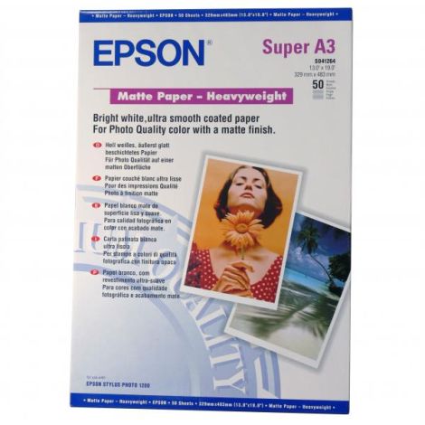 Epson Matte Paper Heavyweight, C13S041264, foto papír, matný, silný typ bílý, Stylus Photo 1270, 1290, A3+, 167 g/m2, 50 ks