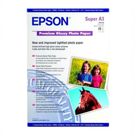 Epson Premium Glossy Photo Paper, C13S041316, fotopapír, lesklý, bílý, Stylus Photo 890, 895, 1270, 2100, A3+, 255 g/m2, 20 ks,