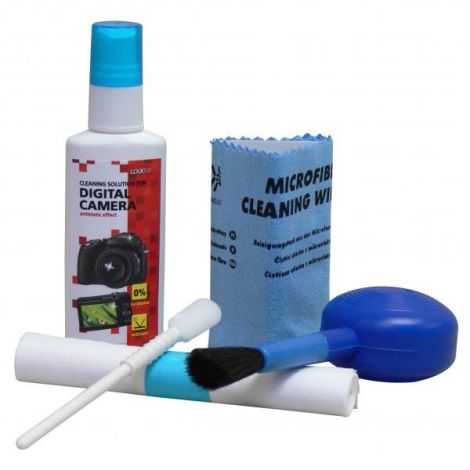Čist. sada, pro digitální fotoaparáty a kamery, spray 50ml, mikroutěrka, 5 ubrousků, 1 aplikátor, nafukovací balónek, Logo