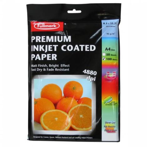 Fullmark InkJet papír, Premium Coated, foto papír, potahovaný, bílý, A4, 95 g/m2, 4880dpi, 100 ks, inkoustový