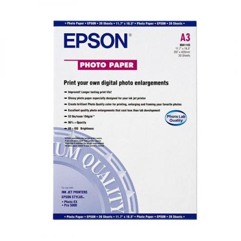 Epson Glossy Photo Paper, C13S041142, fotopapír, lesklý, bílý, Stylus Pro 5000, Photo EX, A3, 194 g/m2, 20 ks, inkoustový