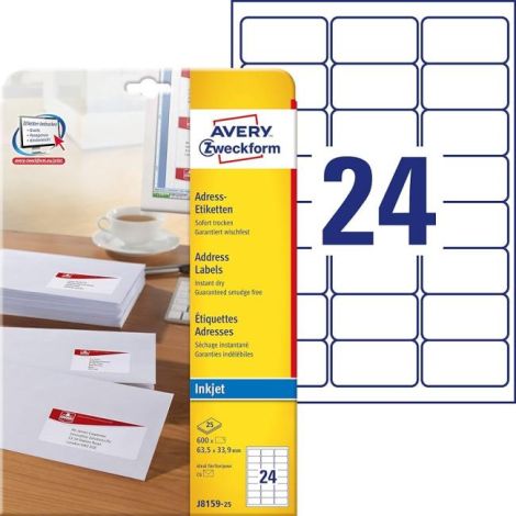 Samolepící etikety AVERY 63,5x33,9mm adresní bílé