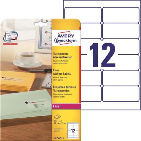Adresní etikety 99,1 x 42,3 mm, 300 ks, transparentní 