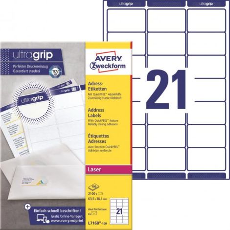 Etikety na zásilky 63,5x38,1mm Avery A4 100 archů, laser 
