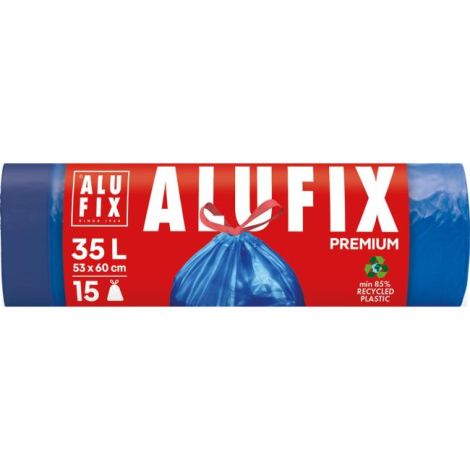 Pytle na odpadky zatahovací, 35 l/15 ks, 20mic., 53 x 60 cm, modré, LDPE 