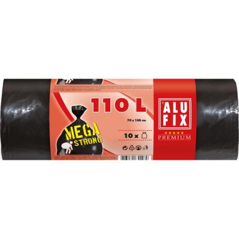 Pytle na odpadky mega, 110 ℓ / 10 ks, 80mic., 70 x 100 cm černé, LDPE 