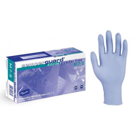 Rukavice jednorázové, nitrilové, nepudrované, modré SEMPERGUARD SAPPHIRE vel. L 8/M (200 ks)