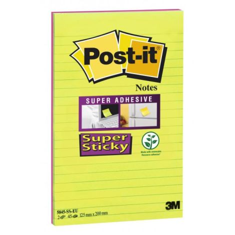 Samolepící bloček Post-it Super Sticky 127 mm x 203 mm XXXL linkovaný zelené a fuchsiové barvy