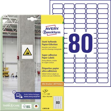 Etikety univerzální 35,6x16,9mm Avery A4, silně lepivé 20 archů 