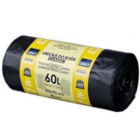 Pytle zavazovací 60 ℓ LDPE 28 mic. 60 x 70 cm, černé (15 ks) 