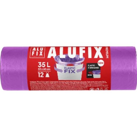 Pytle na odpadky zatahovací Elastic FIX LDPE 53x60cm 35 ℓ/12ks 22mic fialové 