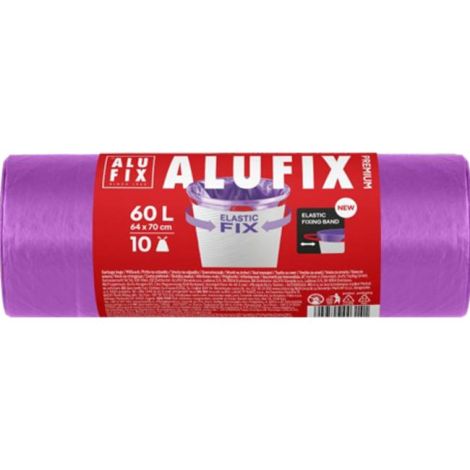 Pytle na odpadky zatahovací Elastic FIX LDPE 64x70cm 60 ℓ/10ks 22mic fialové 