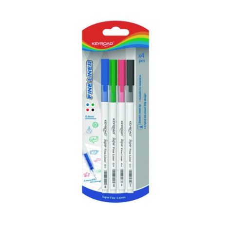 Sada linerů KEYROAD Fine 0,4 mm, blistr 4 ks, mix barev 